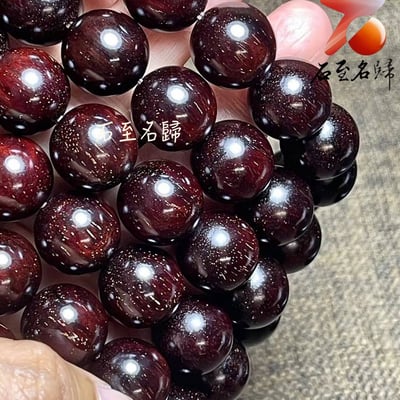 印度小葉紫檀玻璃底老料 高油高密多金星15mm沉水手珠4