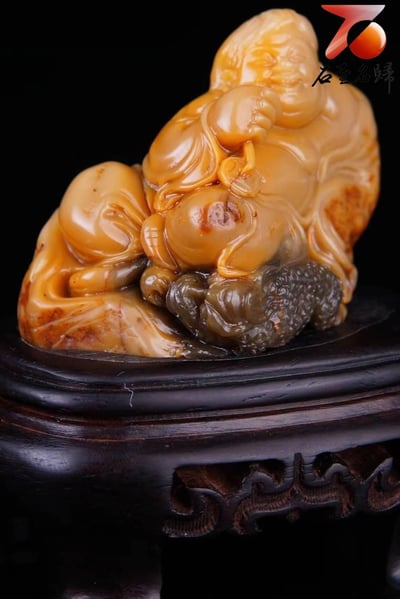壽山中版田黃【劉海對金蟾】8