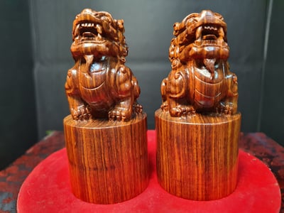 海南黃花梨油梨野生老料【貔貅印章】一對3