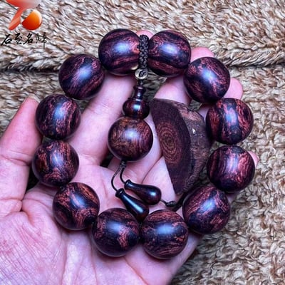臻藏 一木五串 海南黃花梨絕品紫油梨老料20mm手珠 重量53.9克5