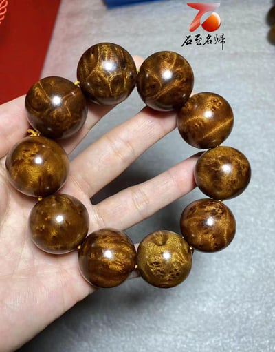 貴州金絲楠小葉楨楠極品龍膽閃電紋+瘤疤 25mm手珠4