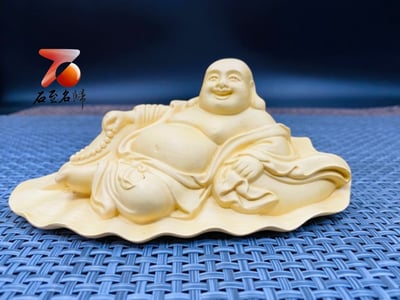 黃楊木精雕作品【念珠彌勒佛】高14公分1