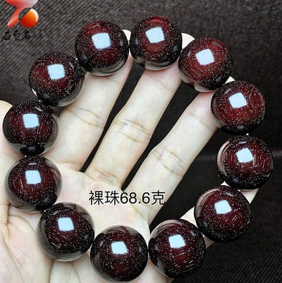 印度小葉紫檀老料 頂級爆滿金星泥料酒紅色【酒紅無事牌】20mm手珠8