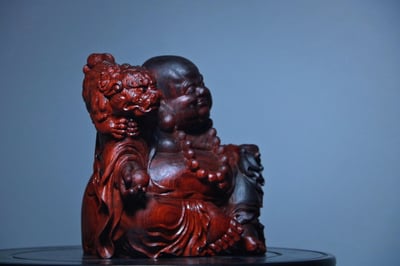 印度小葉紫檀清刀款【戲獅彌勒】3