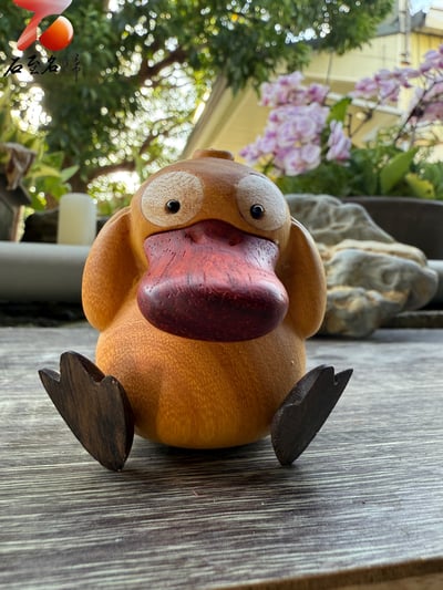 黃楊木+紅花梨木+楓木+烏檀木拼接【可達鴨】神奇寶貝娃娃 寶可夢公仔 Pokemon4