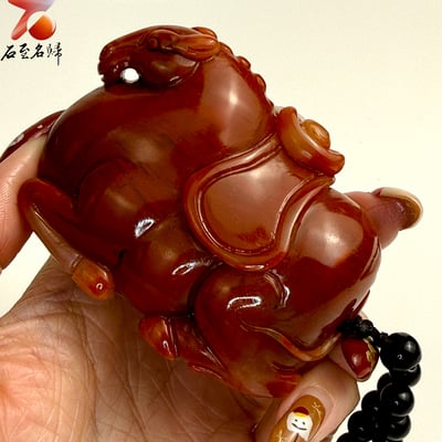 天然 老撾結晶朱砂石【馬上有財，財馳萬里】馬年開運石雕/手把件4