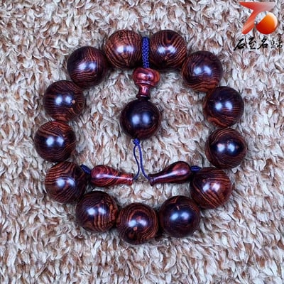 臻藏 海南黃花梨 蜘蛛紋沉水老料18mm手珠 重量46.9公克6