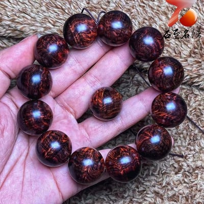 鼎藏 海南黃花梨紫油梨老料 七彩斑斕閃電波20mm手珠 重量57.3克7