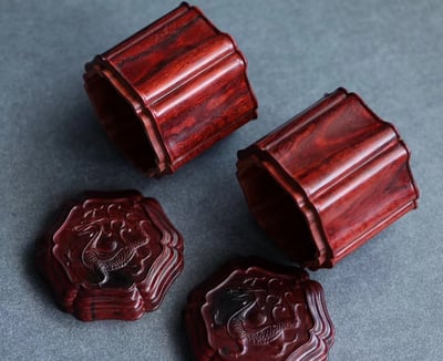 印度小葉紫檀整料純手工雕刻【招財螭龍-茶葉罐一對】5