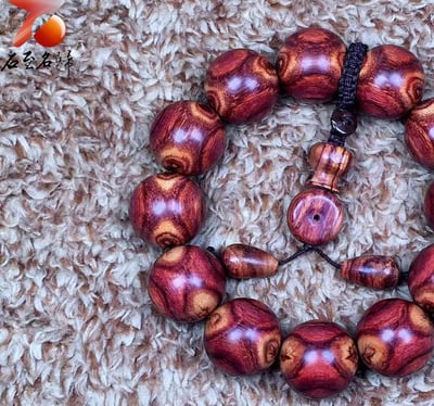 海南黃花梨野生料 黃金X紋對眼鬼臉20mm手珠 重量49.1克2