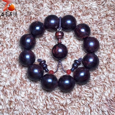 臻藏 限量一木二串 海南黃花梨絕品紫油梨老料 X紋對眼鬼臉20mm手珠 重量54.2克 / 54克9