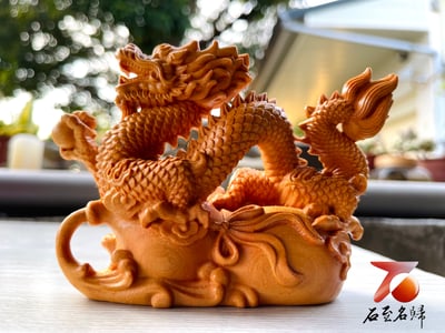 天然崖柏木整料雕 【龍戲珠—龍行天下】附精美收藏禮盒1