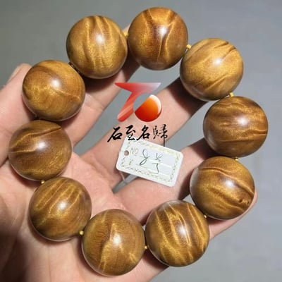 天然 金絲楠木小葉楨楠｜滿閃電水波 25mm手珠8號2