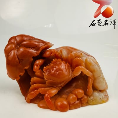 老撾石手工精雕 張國民老師作品【荷香蟹影・連年有福】5