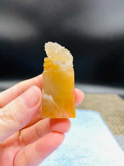 玻璃凍石巴林雞血印章3