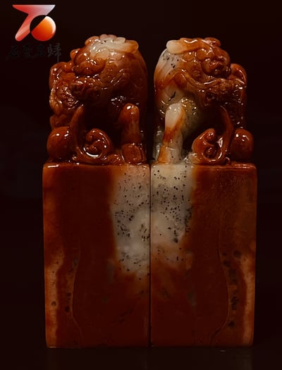 壽山高山石【瑞獸麒麟】對章套組 附檢驗證書1