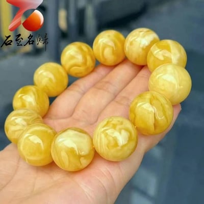 20mm+精品俄料滿蜜黃妖花圓珠手串4