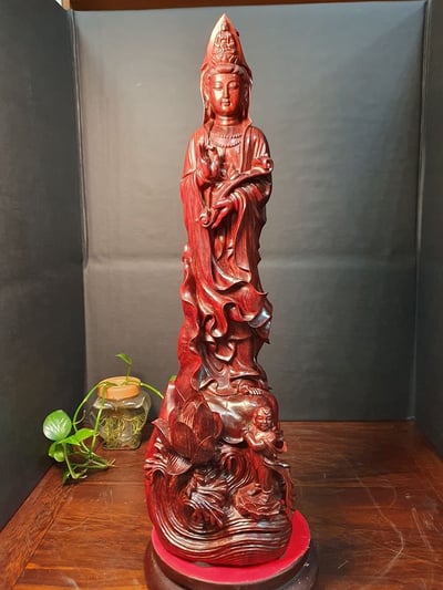 印度小葉紫檀【童子拜觀音】1