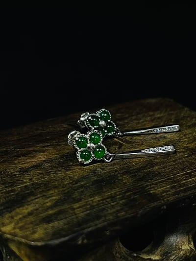 冰種翡翠A貨+925銀【幸運草垂墜耳環】附玉石鑑定書5