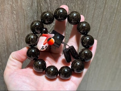 正宗印度小葉紫檀收藏級 極品高油+超爆滿金星18mm手珠 美收藏禮盒+盤玩袋+盤玩手套4