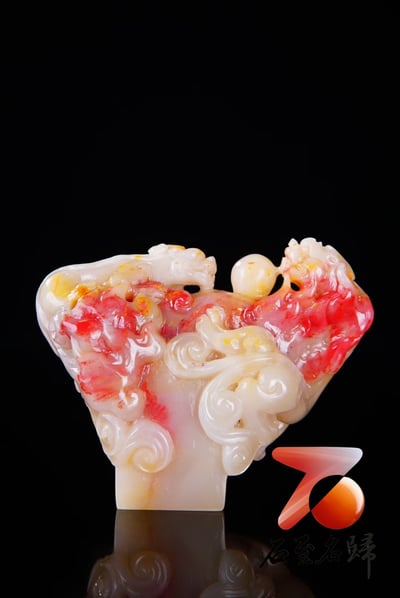 巴林羊脂玉雞血【 螭虎 | 夔龍印章】1