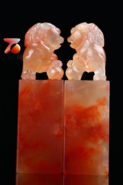 壽山石玻璃冰地【祥獅對章】收藏篆刻佳品6