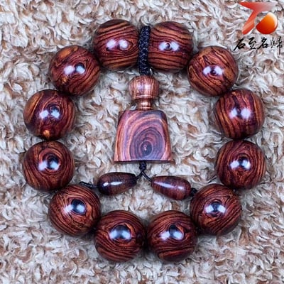 精品 海南黃花梨 野生老料天眼+鬼臉19mm手珠 重量37.3公克1