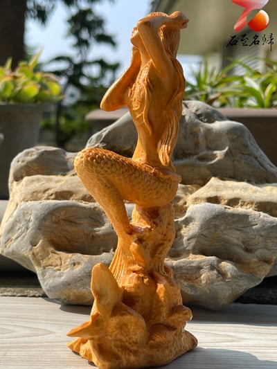 崖柏木原木雕件【小美人魚雕件】附收藏禮盒5