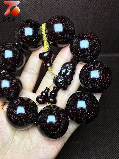 印度小葉紫檀老料大豪串30mm×9顆3