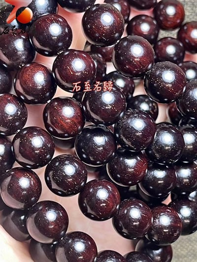 印度小葉紫檀玻璃底高油老料滿金星15mm手珠 附收藏盒+盤玩收納袋+盤玩手套2
