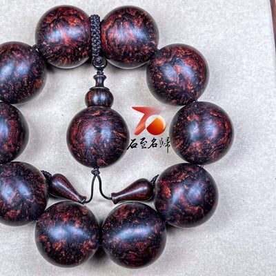 天然 海南黃花梨紫油梨老料臻藏品【爆滿芝麻花瘤疤王25mm手珠】3