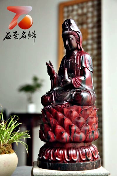 印度小葉紫檀 拆房老料整木清刀製 【淨瓶觀音】3