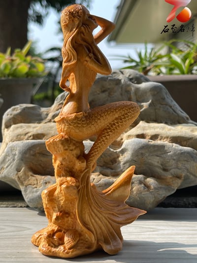 崖柏木原木雕件【小美人魚雕件】附收藏禮盒4