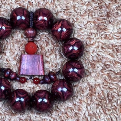 海南黃花梨 野生紫油梨X紋對眼鬼臉20mm手珠 重量50克3