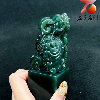 嚴選丹東凍石方印【碧吼擎天・瑞鎮乾坤】5