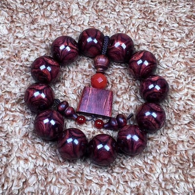 海南黃花梨 野生紫油梨X紋對眼鬼臉20mm手珠 重量50克4