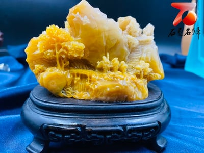 老撾北部田黃石雕件 老師傅手工雕【山裡人家】 附精美收藏禮盒1