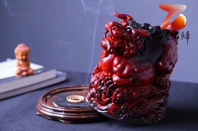 印度小葉紫檀一木手作【囚牛盤香爐】5