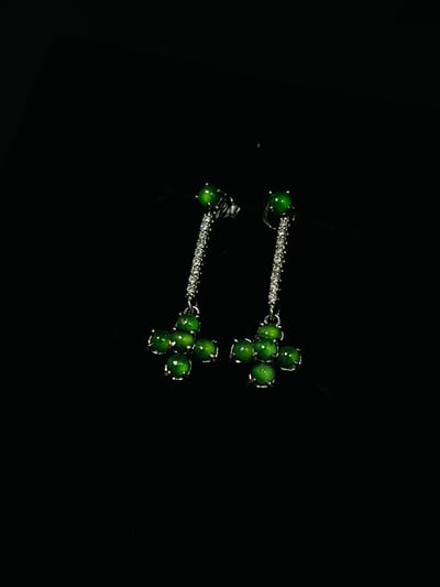 翡翠A貨+925銀【十字架造型耳環】附玉石鑑定書2