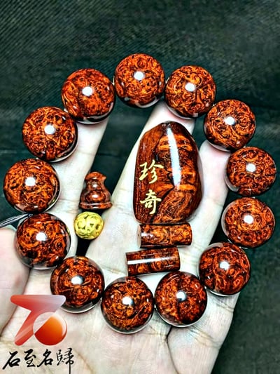 印度小葉紫檀手珠【珍奇】 老料瘤疤 18mm×13顆1