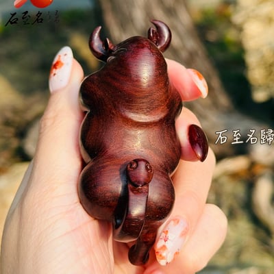 嚴選天然 印度小葉紫檀二膘滿金星琴料 純手工雕刻【聚勢納財牛】5