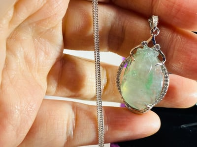 冰種翠青翡翠項鍊【壽桃】4