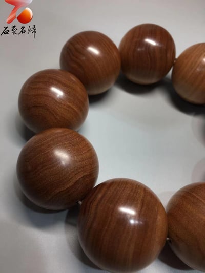 市場唯一 收藏極品 印度老山檀香正區邁索爾虎皮紋黑油沉水30mm手珠5