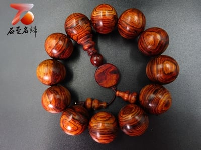 海南黃花梨 野生料虎皮黃金對眼19.5mm手珠6