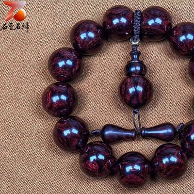 精選極品海南黃花梨紫油梨 X紋對眼+京劇臉譜18mm手珠 重量 47.5克2