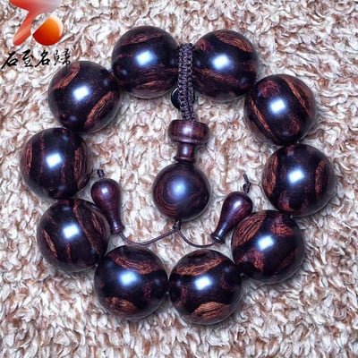 海南黃花梨 限量一木二串 絕品紫油梨熊貓對眼 25mm手珠 重量77.8克 / 76.7克10