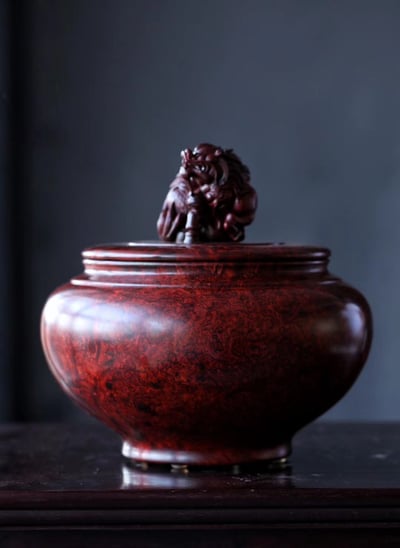 印度小葉紫檀瘤疤料製【招財麒麟-大滿罐】1