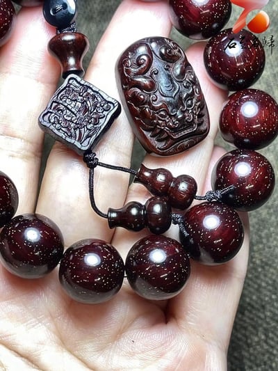 印度小葉紫檀老料15mm滿金星精選【鎏金典藏，鎮守財運：貔貅】5