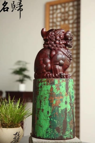 印度小葉紫檀拆房老料整木製作【招財貔貅】1