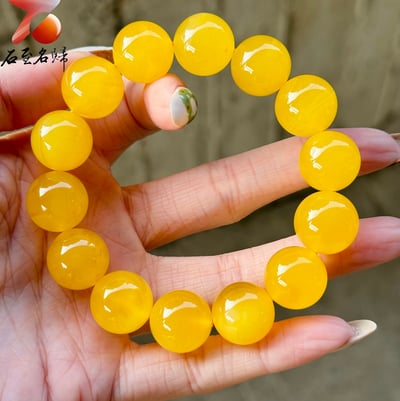 高貴奢華·精緻典藏 | 俄料雞油黃滿蜜15mm+圓珠手串1